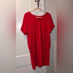 Elegant Red Zenana V-Neck Short Sleeve Dress